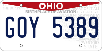 OH license plate GOY5389