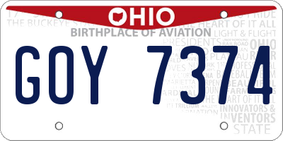OH license plate GOY7374