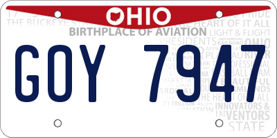 OH license plate GOY7947