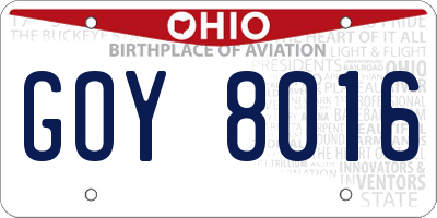OH license plate GOY8016