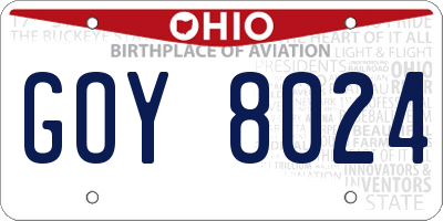 OH license plate GOY8024