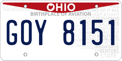 OH license plate GOY8151
