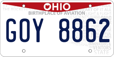 OH license plate GOY8862