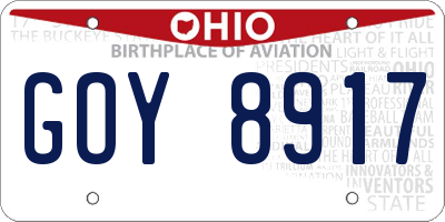 OH license plate GOY8917