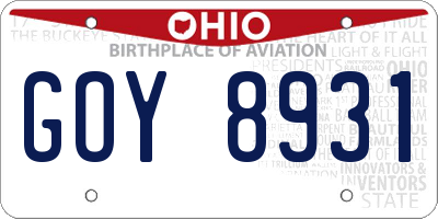OH license plate GOY8931