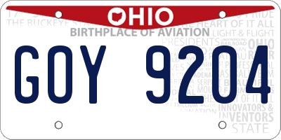 OH license plate GOY9204
