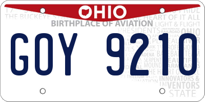 OH license plate GOY9210