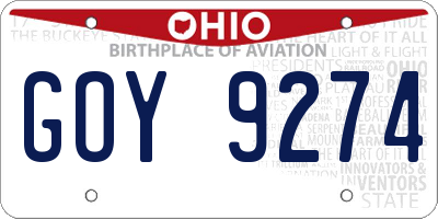 OH license plate GOY9274