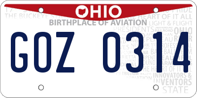 OH license plate GOZ0314