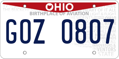 OH license plate GOZ0807
