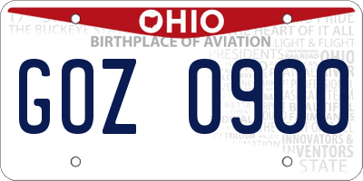 OH license plate GOZ0900