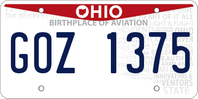 OH license plate GOZ1375