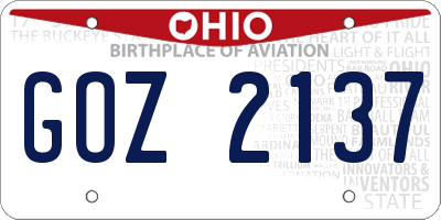 OH license plate GOZ2137