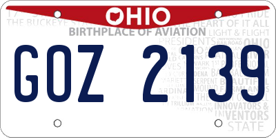 OH license plate GOZ2139