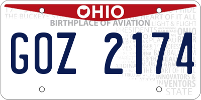 OH license plate GOZ2174