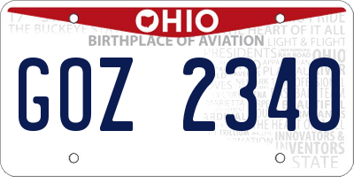 OH license plate GOZ2340