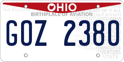 OH license plate GOZ2380