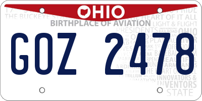 OH license plate GOZ2478
