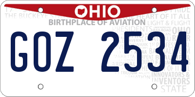 OH license plate GOZ2534
