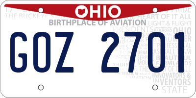 OH license plate GOZ2701