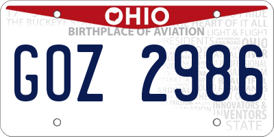OH license plate GOZ2986