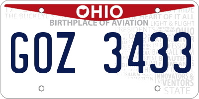 OH license plate GOZ3433