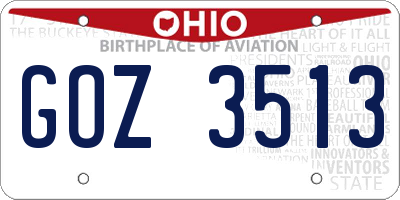 OH license plate GOZ3513