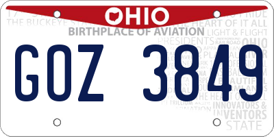 OH license plate GOZ3849