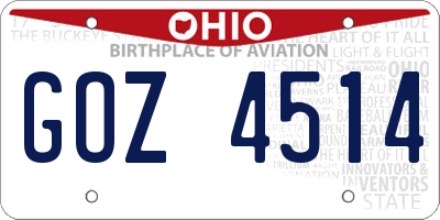 OH license plate GOZ4514