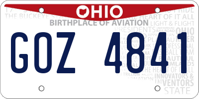 OH license plate GOZ4841