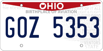 OH license plate GOZ5353