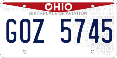 OH license plate GOZ5745