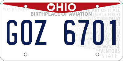 OH license plate GOZ6701