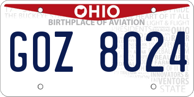 OH license plate GOZ8024