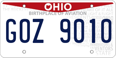 OH license plate GOZ9010