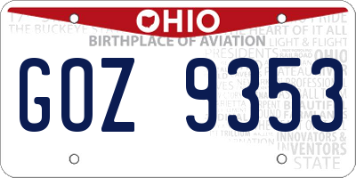 OH license plate GOZ9353