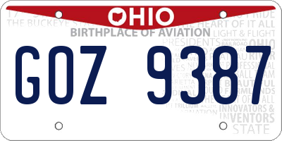 OH license plate GOZ9387
