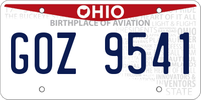 OH license plate GOZ9541