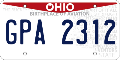 OH license plate GPA2312