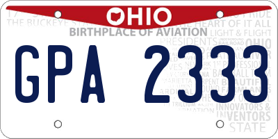 OH license plate GPA2333