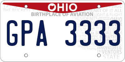 OH license plate GPA3333