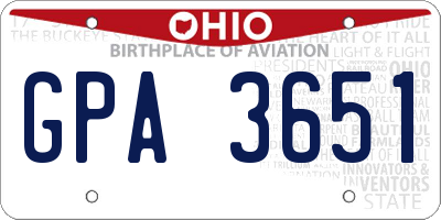 OH license plate GPA3651