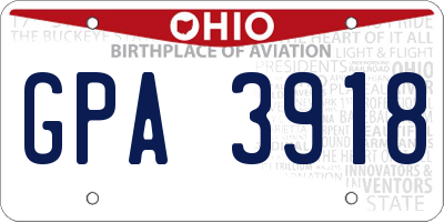 OH license plate GPA3918
