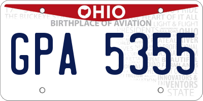 OH license plate GPA5355