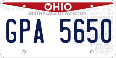 OH license plate GPA5650