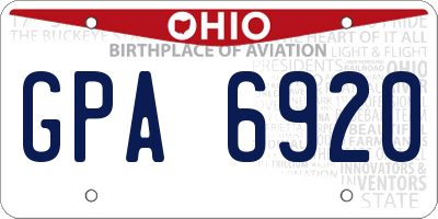 OH license plate GPA6920