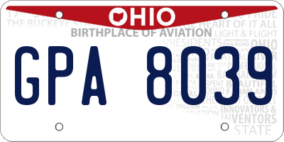 OH license plate GPA8039