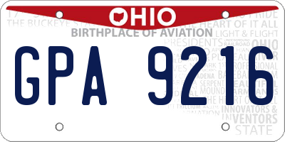 OH license plate GPA9216