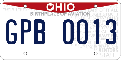 OH license plate GPB0013