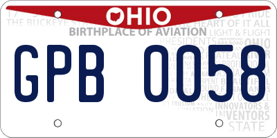 OH license plate GPB0058